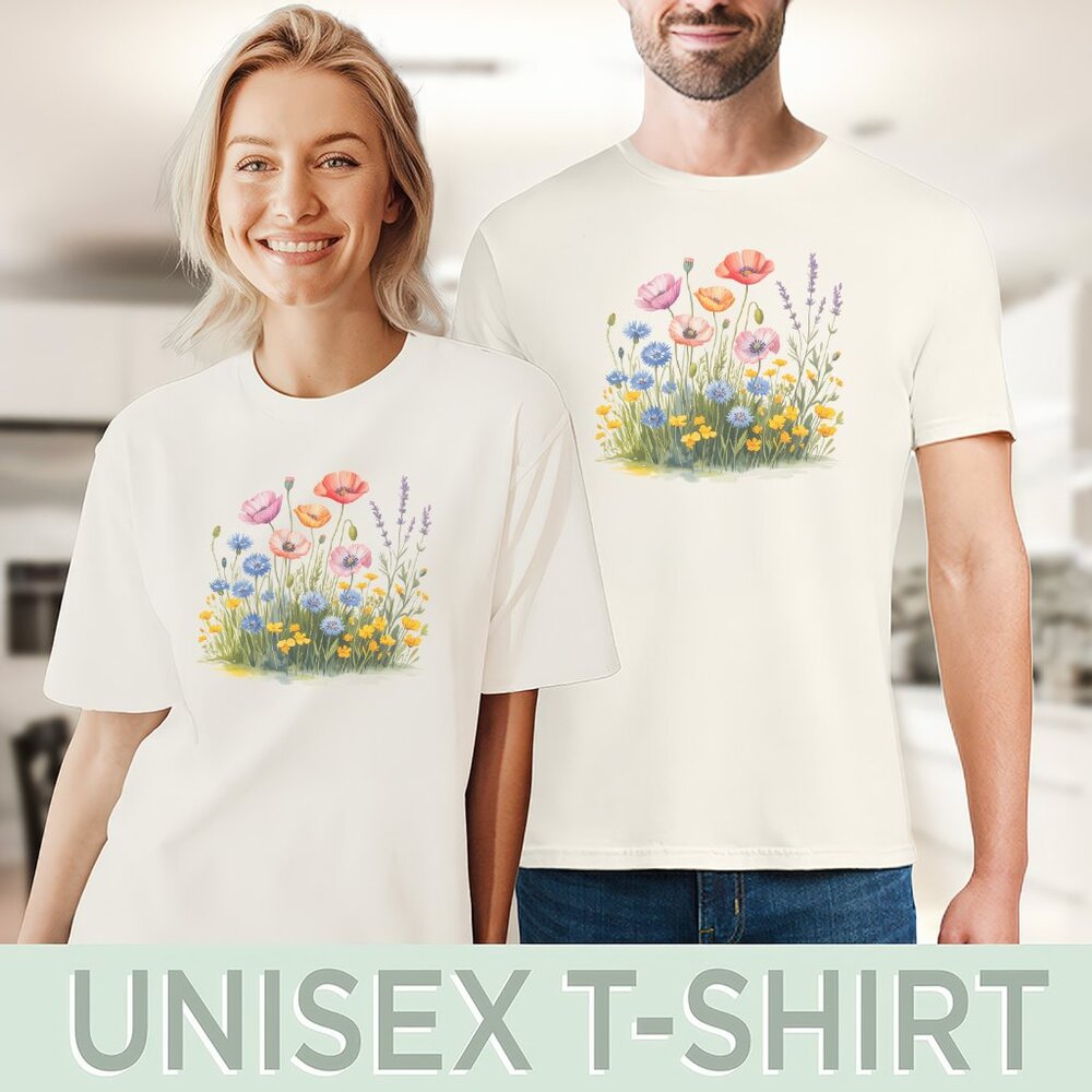 Colorful Wildflower Graphic T Shirt Floral Garden Flowers Nature Tee - Picture 5 of 6